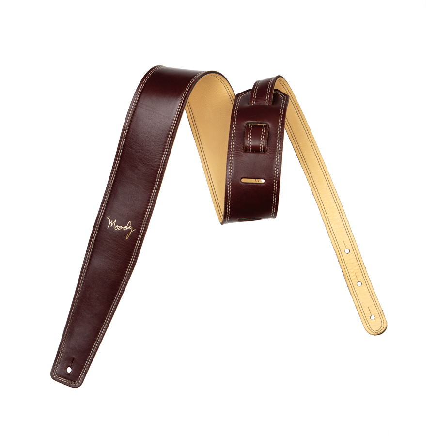 Moody 2.5" LEATHER BACKED GUITAR STRAP - BROWN/CREAM