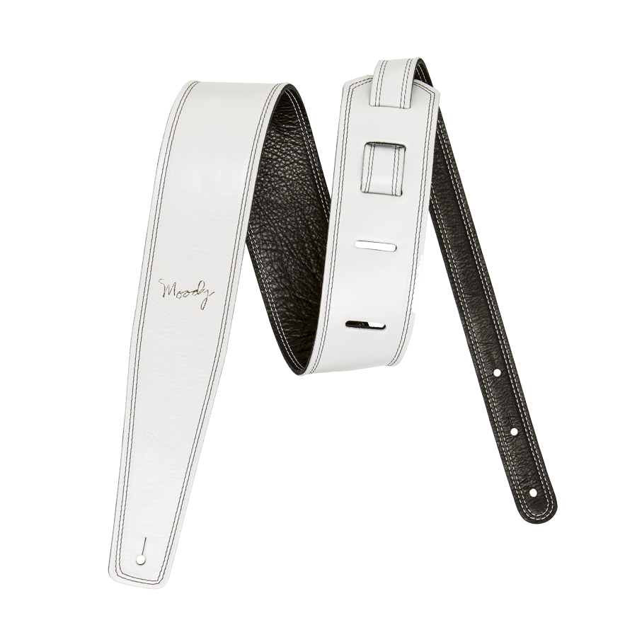 Moody 2.5" LEATHER BACKED GUITAR STRAP - WHITE/BLACK