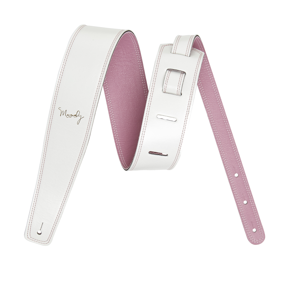 Moody 2.5" LEATHER BACKED GUITAR STRAP - WHITE/PINK