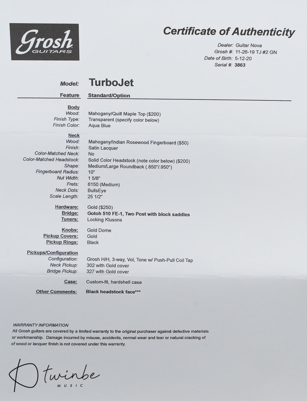 Don Grosh Reserve TurboJet - Aqua Blue
