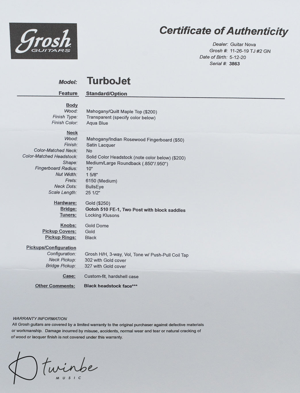 Don Grosh Reserve TurboJet - Aqua Blue
