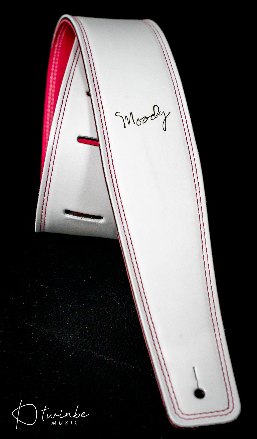 Moody 2.5" LEATHER BACKED GUITAR STRAP - WHITE/PINK