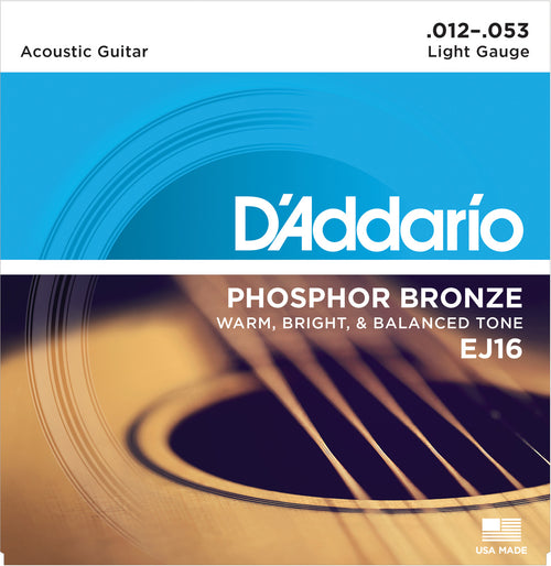 D'Addario EJ Phosphor Bronze Acoustic Guitar Strings EJ16 Light 12-53