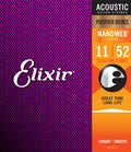 Elixir 16027 Phosphor Bronze Nanoweb Coated Acoustic Guitar Strings Custom Light 11-52