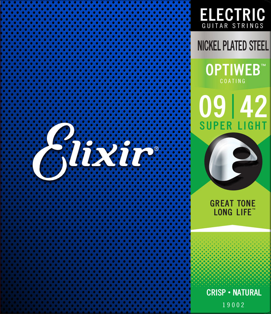 Elixir 19002 Optiweb Coated Nickel Plated Electric Guitar Strings Super Light 9-42