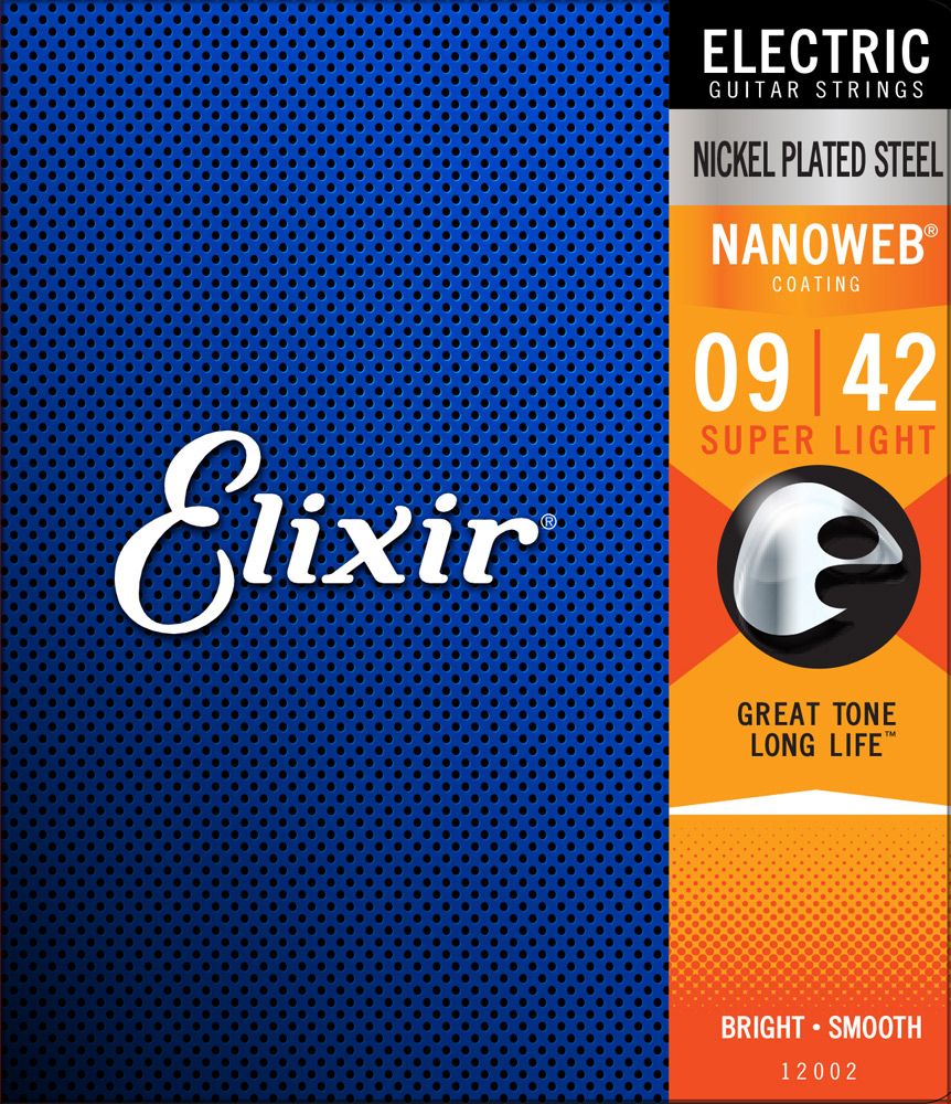 Elixir Nanoweb Coated Nickel Plated Electric Guitar Strings 12002 Super Light 9-42