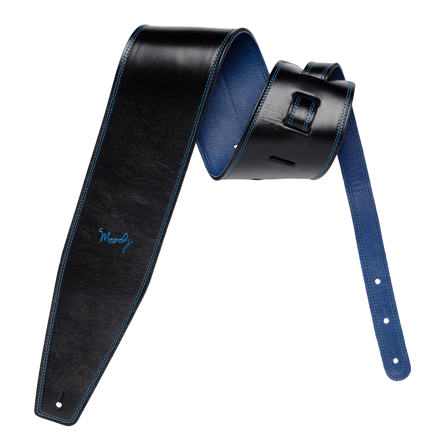 Moody 4.0" LEATHER BACKED GUITAR STRAP - BLACK/BLUE