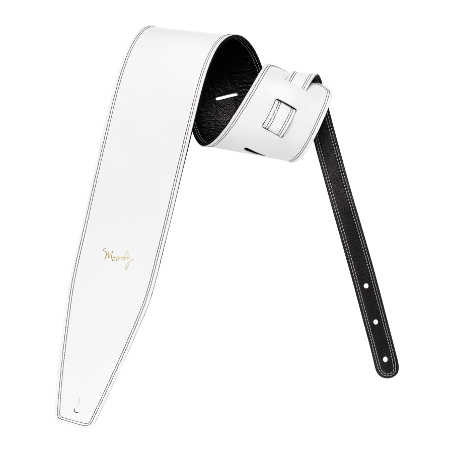 Moody 4.0" LEATHER BACKED GUITAR STRAP - WHITE/BLACK