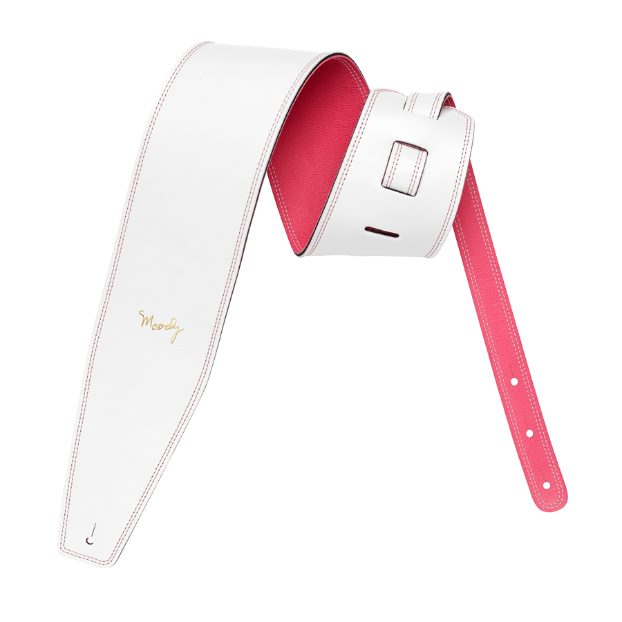 Moody 4.0" LEATHER BACKED GUITAR STRAP - WHITE/PINK