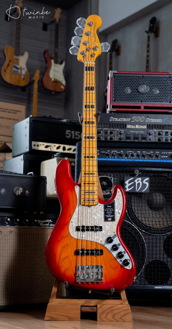 Fender American Ultra I Jazz Bass V Plasma Red Burst - Image 3