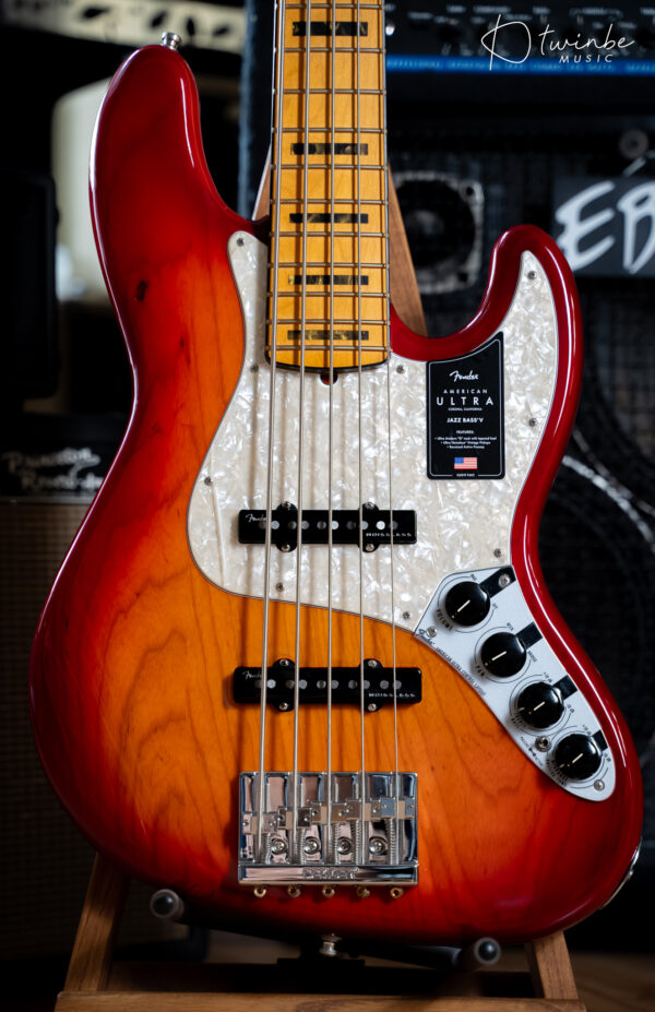Fender American Ultra I Jazz Bass V Plasma Red Burst - Image 5