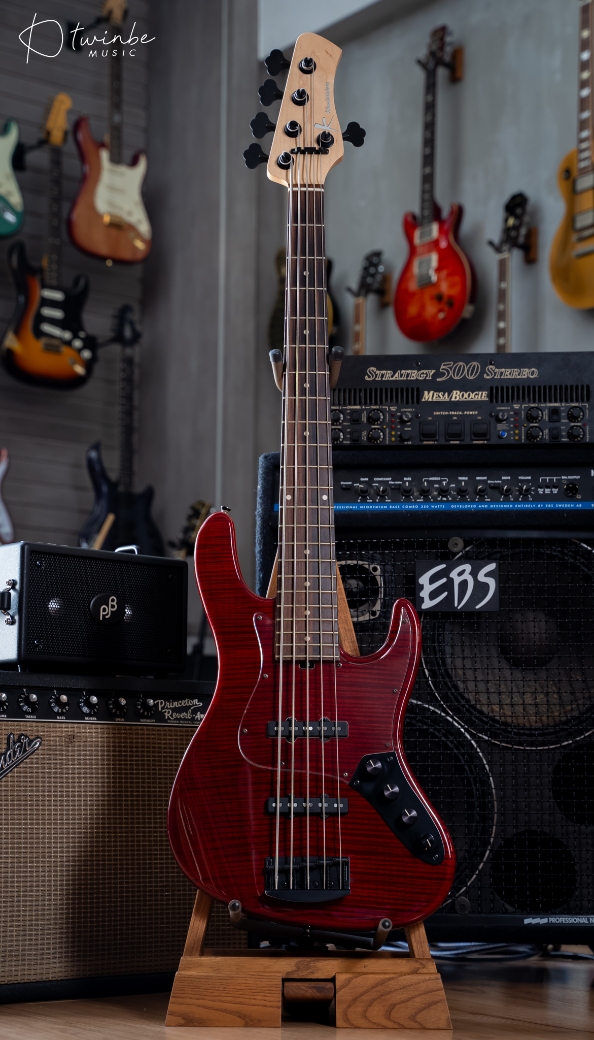 Kikuchi Guitars Custom Bass 5 Flame Maple Trans Red - Image 3