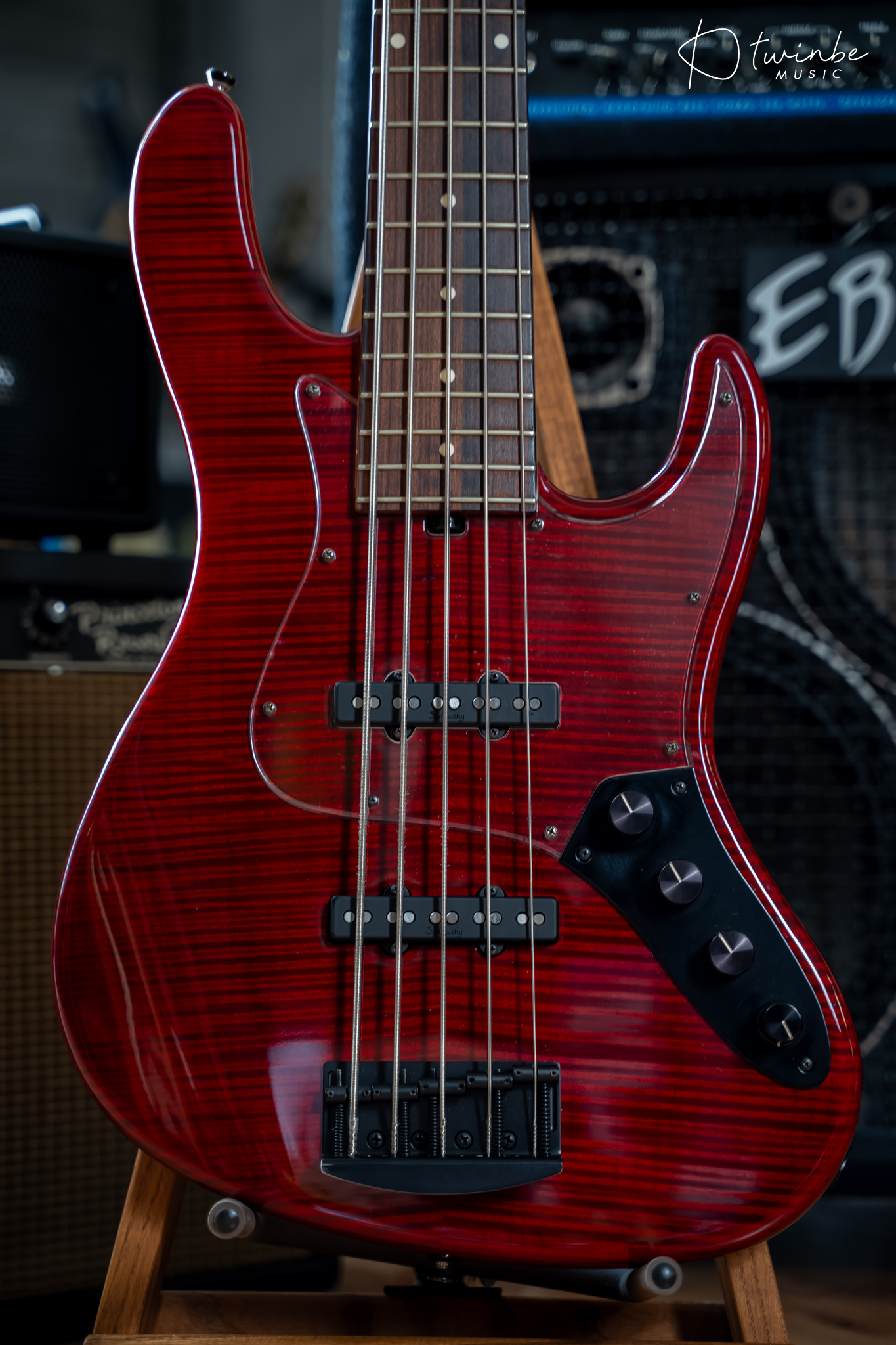 Kikuchi Guitars Custom Bass 5 Flame Maple Trans Red