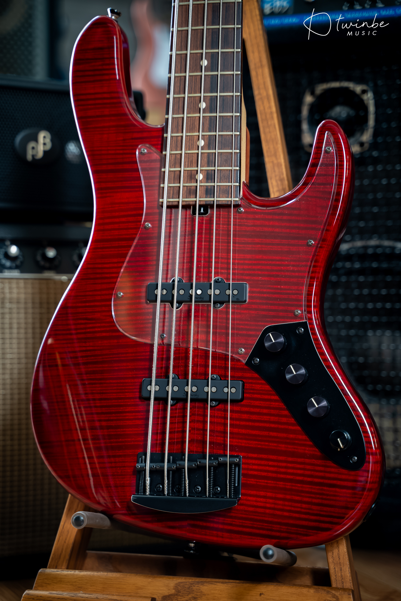 Kikuchi Guitars Custom Bass 5 Flame Maple Trans Red - Image 6
