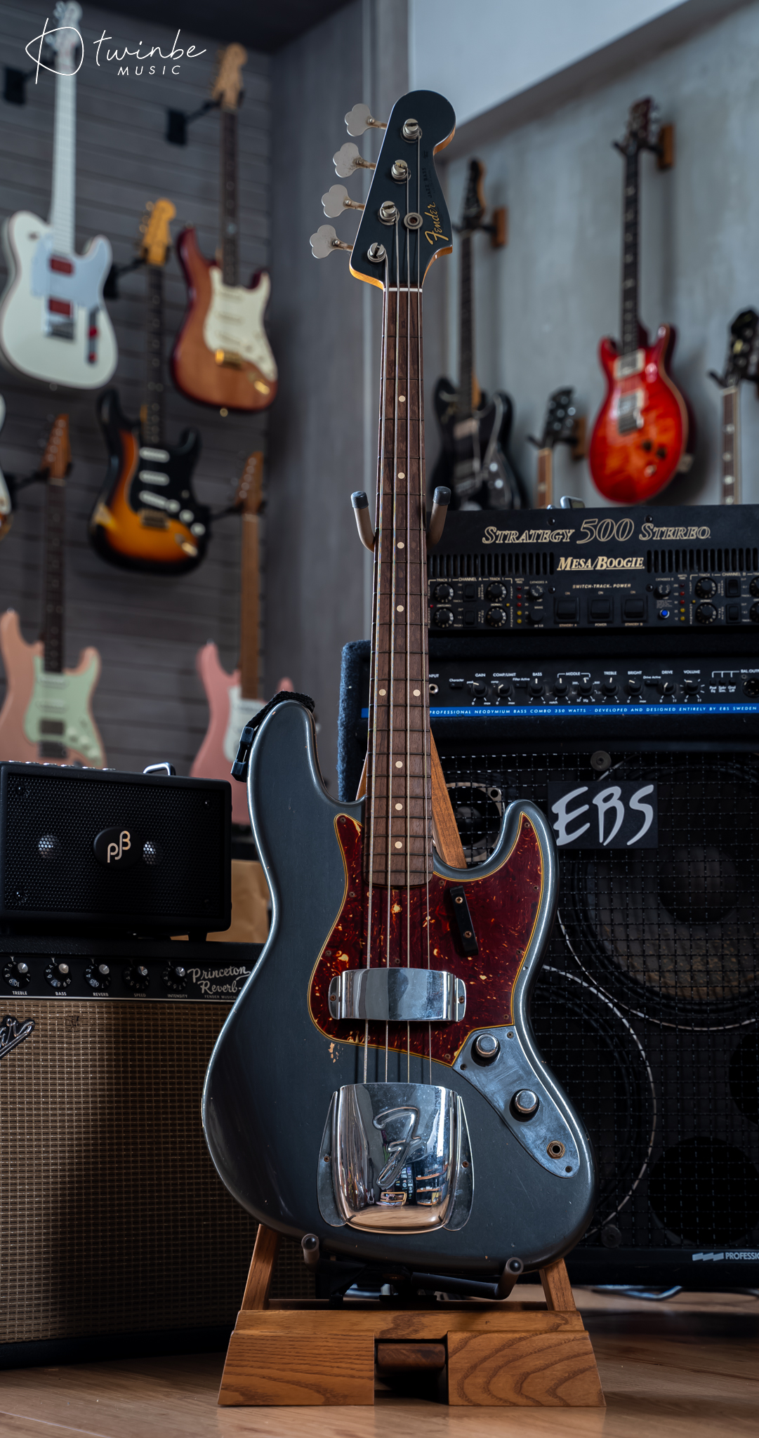 Fender Custom Shop ’60 Jazz Bass Relic Charcoal Frost Metallic - Image 3