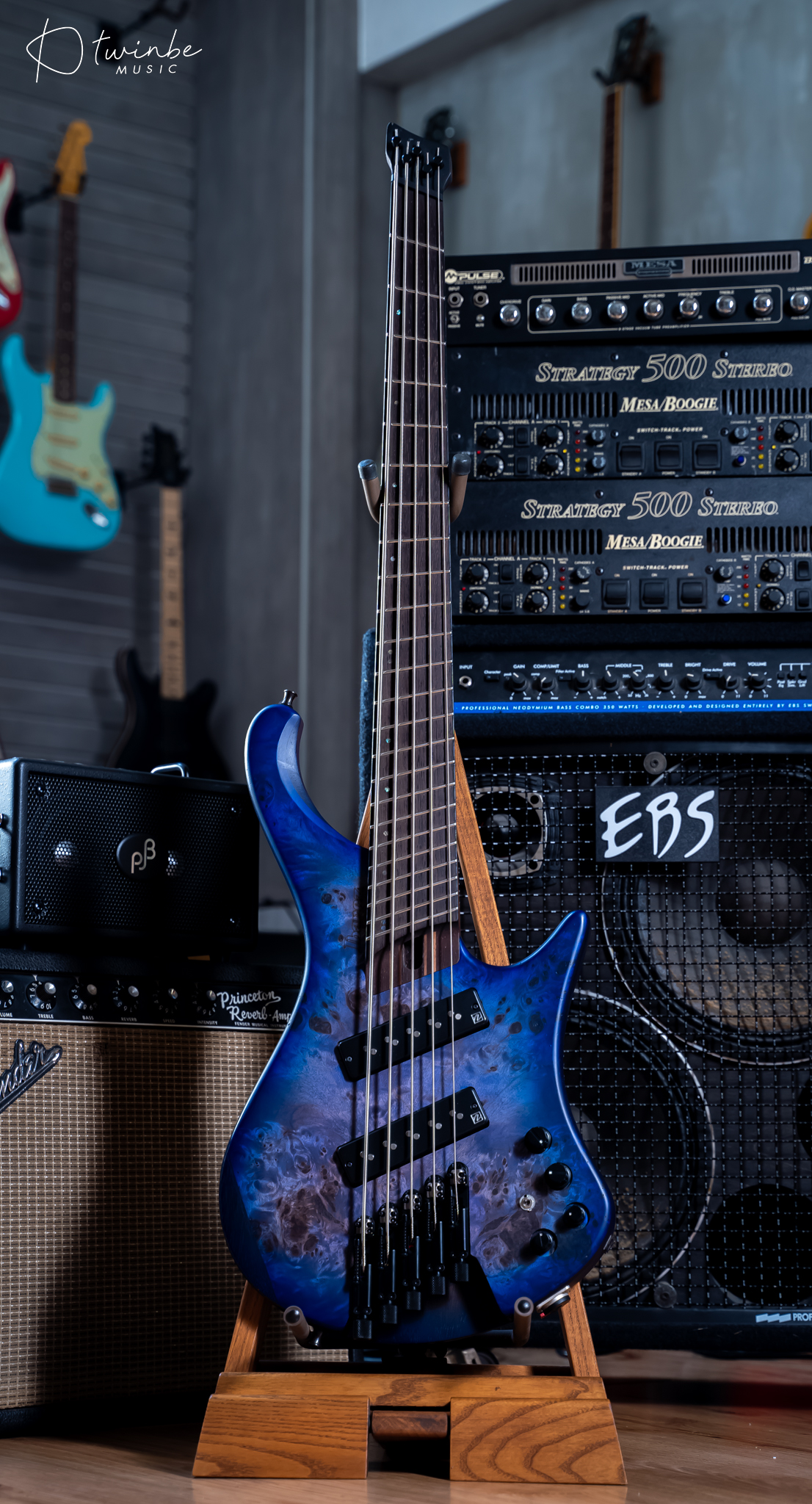 Ibanez EHB1505MS Headless 5 String Bass Pacific Blue Burst Flat - Image 3