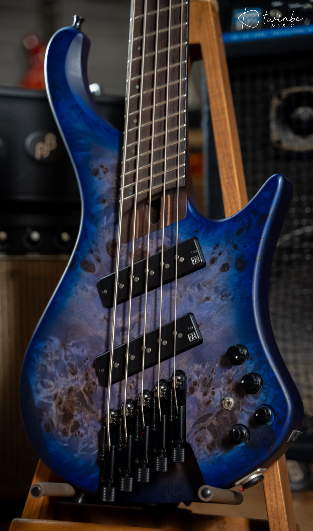 Ibanez EHB1505MS Headless 5 String Bass Pacific Blue Burst Flat - Image 5